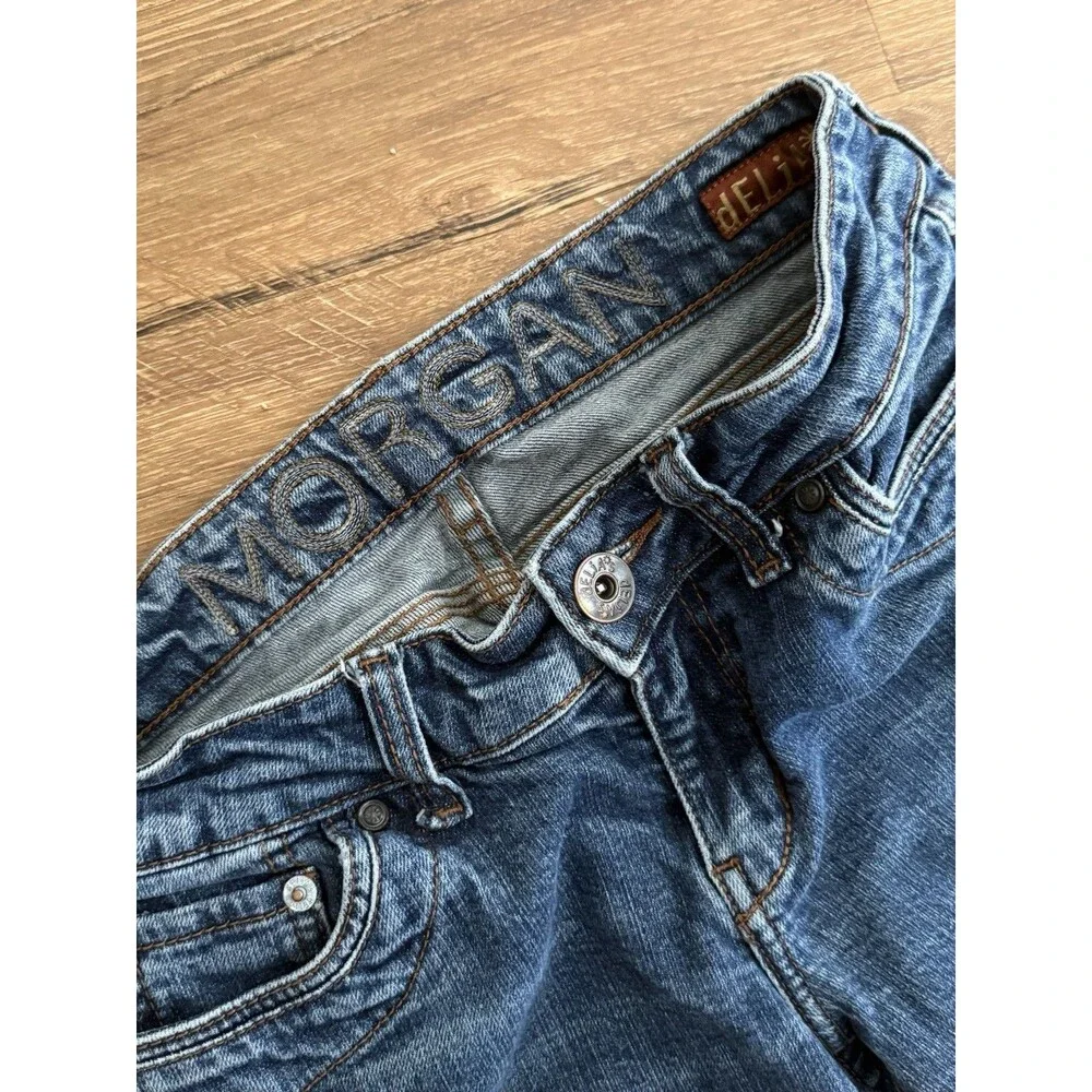 DELiA*s Catalog Morgan Jeans Juniors 3/4 R Blue‎ Low Rise Straight Dark Wash Y2K